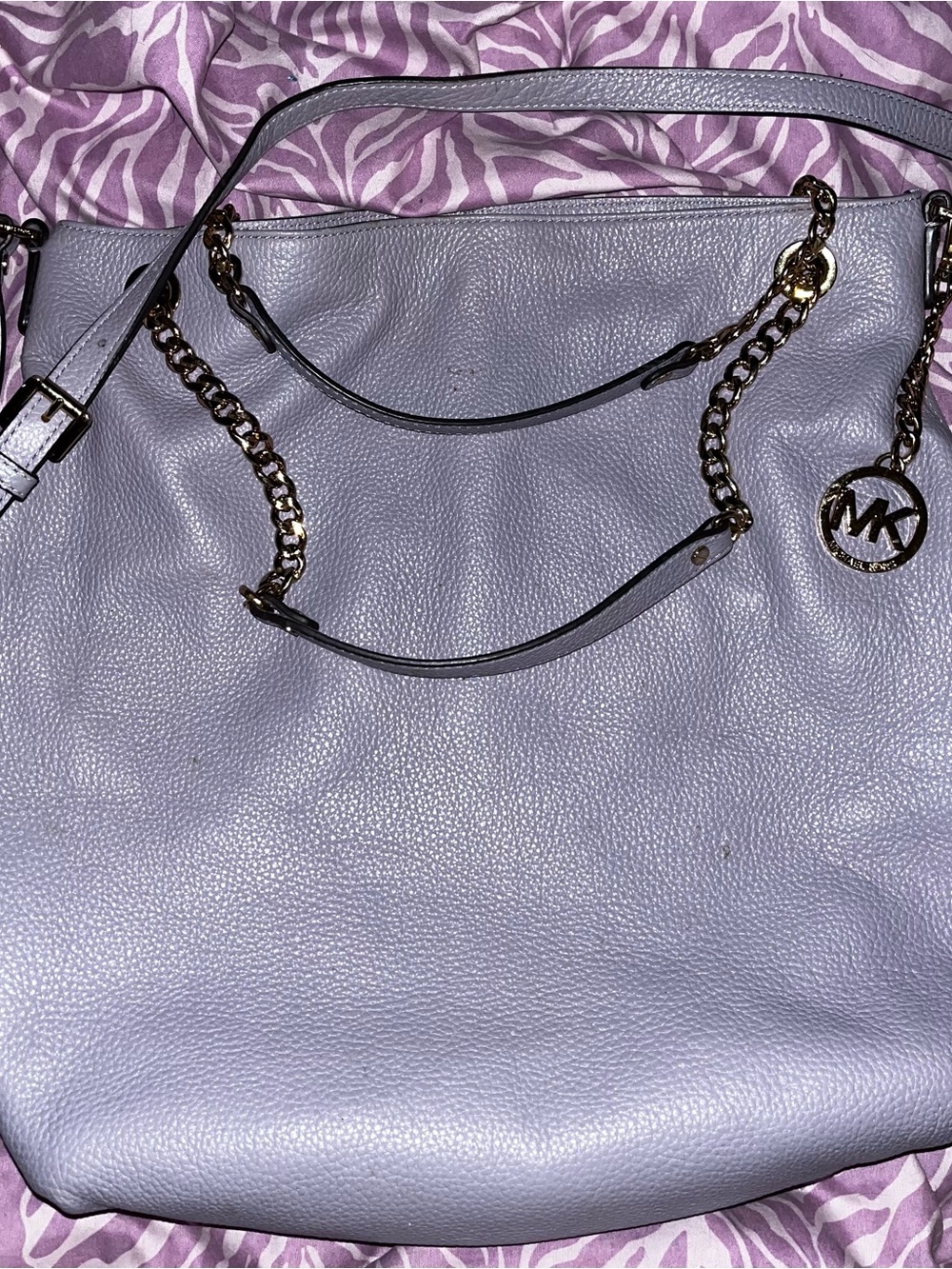 Michael Kors Lavender Leather Shoulder Bag with Gold Chain Accents